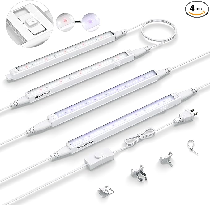 Plant Grow Light 1ft, Tunable Full Spectrum LED Grow Light Strips 28W (4 x 7W), T5 Growing Lamp for Indoor Plants, Greenhouse, High PPFD, 4-Pack
