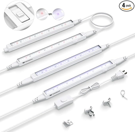 Plant Grow Light 1ft, Tunable Full Spectrum LED Grow Light Strips 28W (4 x 7W), T5 Growing Lamp for Indoor Plants, Greenhouse, High PPFD, 4-Pack