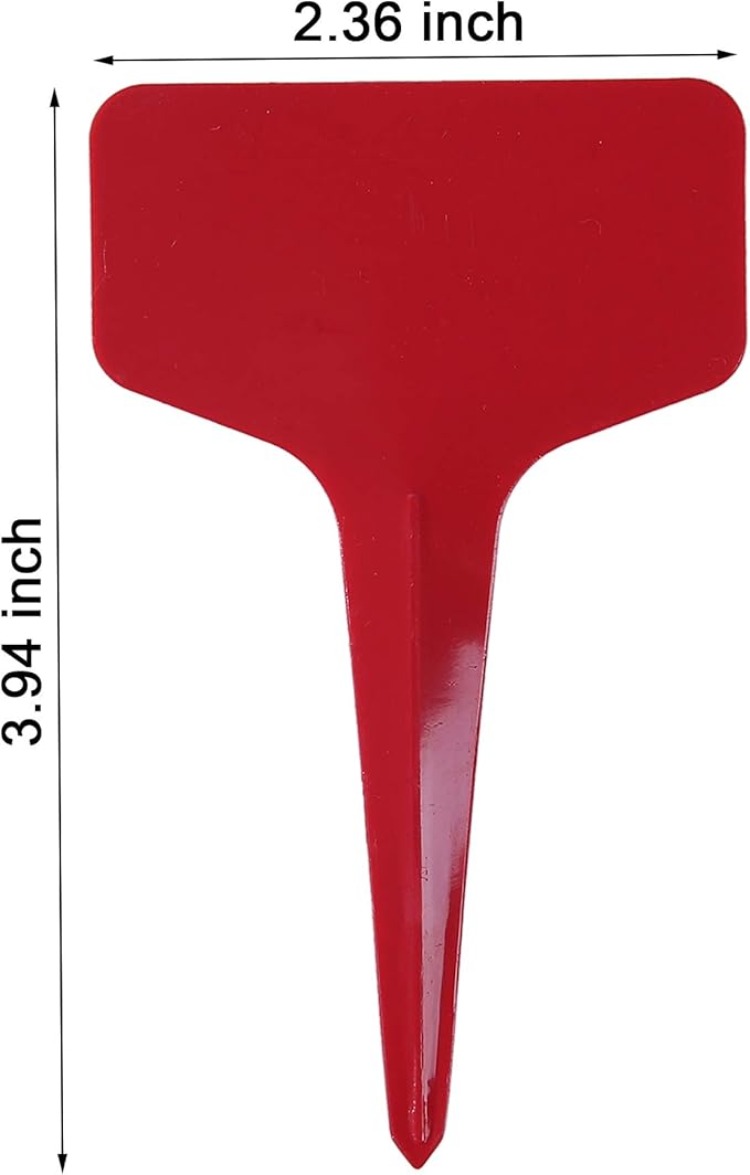 100 Pcs T-Type Plant Labels with a Gel Pen, Waterproof Nursery Plant Tags Plastic Garden Markers, Red, 6 x 10cm