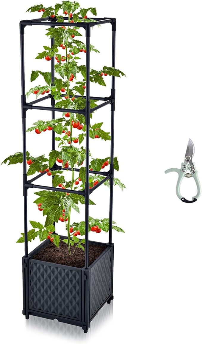 Tomato Planter with Metal Trellis,Self Watering Raised Garden Bed,for Garden Planter for Tomato Pots for Tomatoes Box Outdoor Planter for patio,Heavy Duty Container Planter for Climbing Vegetables