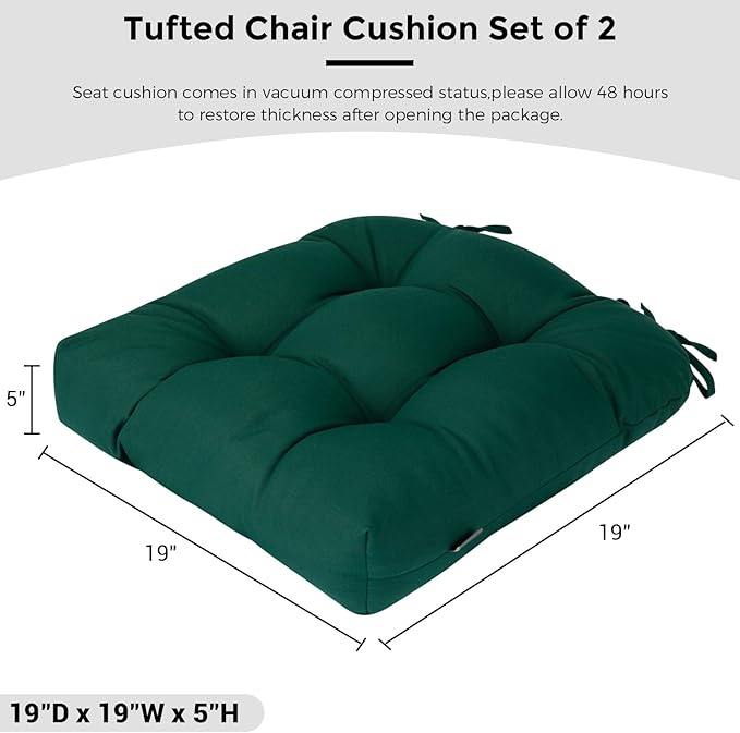 Outdoor Chair Cushions 19 x19 Inch,Water Resistant Tufted Seat Cushions 19",Reversible,Weather Resistant,Rounded Back Wicker Chair Cushion for Patio Garden Furniture(Blackish Green)
