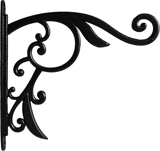 Hanging Planter Brackets Farmhouse-Inspired Fancy Metal Outdoor Brackets,Outdoor Hanging Brackets Wall Hook Heavy Duty Planter Brackets,Black Iron Indoor/Outdoor Planter Hanger Hook (10 Inch)