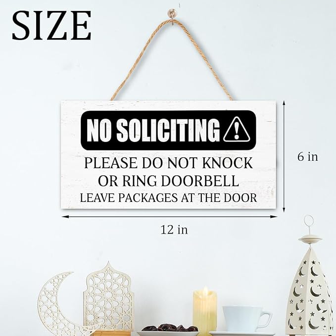 No Soliciting Wood Hanging Sign for Front Door,Do Not Knock or Ring Doorbell Sign for House Home