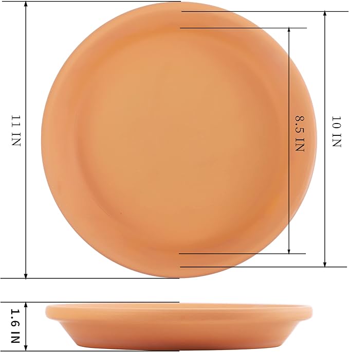 Yishang 11 Inch Terracotta Pot Saucer - 2pcs Large Round Clay Plant Tray with Drainage Hole, Perfect for 10/11/12 Inch Flower Pot, Indoor/Outdoor