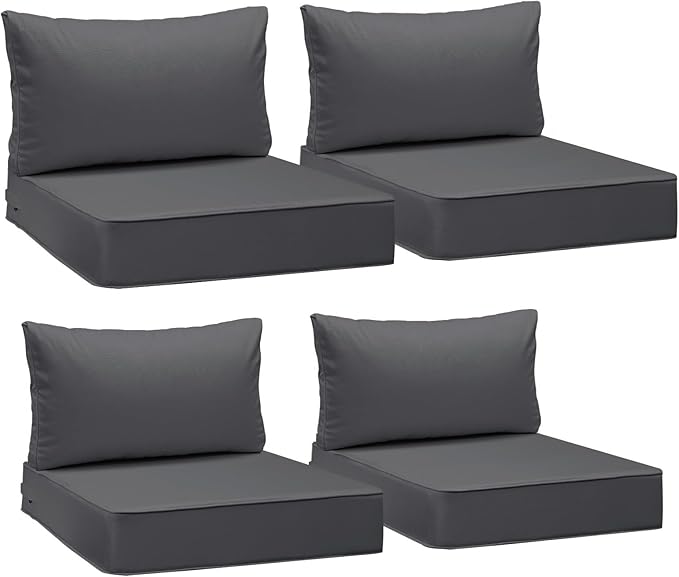 AAAAAcessories Outdoor Deep Seat Cushions, Waterproof, Fade-Resistant Patio Furniture Replacement Cushions, 23.5" x 25.5" x 5" + 23.5" x 13.5", Set of 4, Dark Gray
