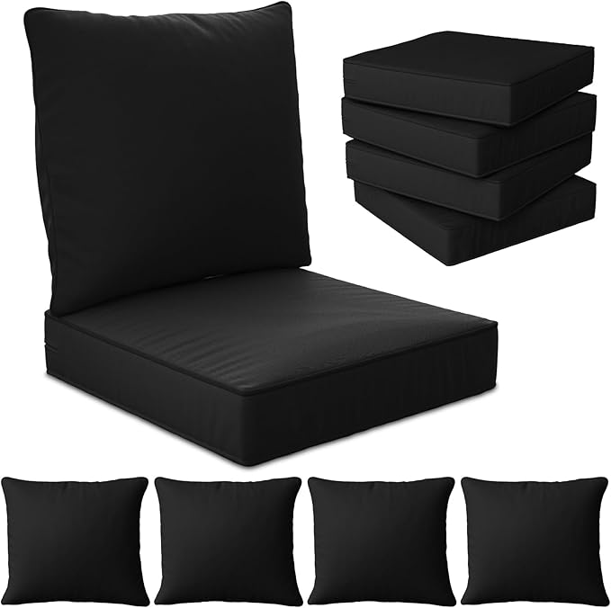 22" x 22" x 6" Outdoor Deep Seat Cushions Set - 4 Set Waterproof & Fade Resistant Patio Furniture Replacement Cushions, Non-Slip Outdoor Cushions Fit Loveseats, Couches, Chairs, and Sofas