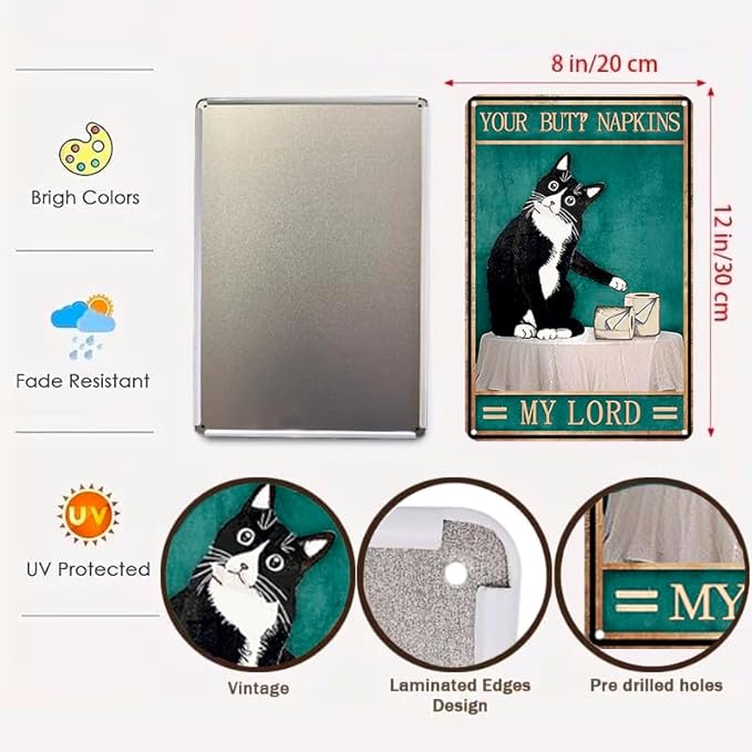 Interesting Cat Bathroom Toilet Decoration Sign – “My Lord” Tin Sign For Cat Lovers – Fun Cat Bathroom Decor – 8x12 Inches – Unique Gift For Cat Owners