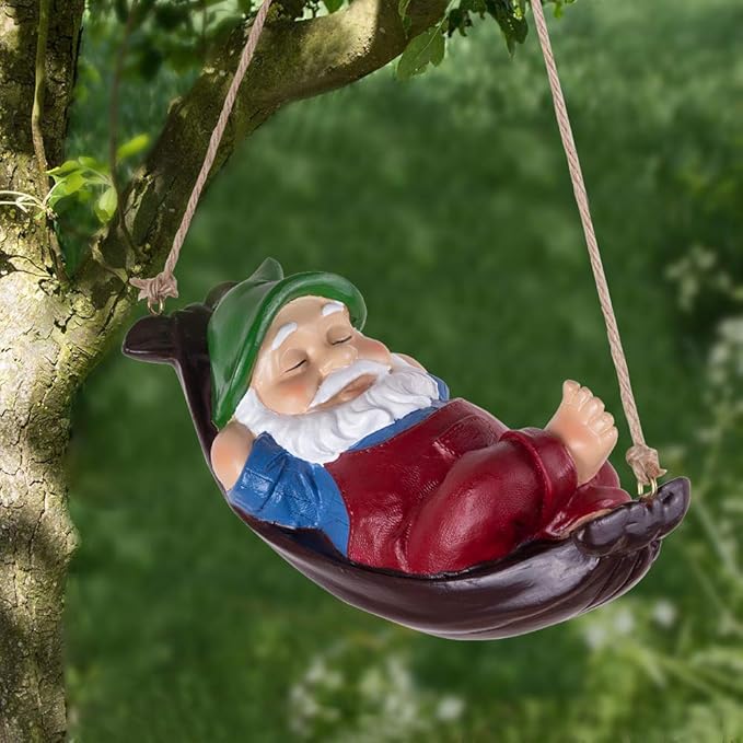 Gnomes Yard Decorations Outdoor Cute Resin Hammock Gnome Hanging Statues Garden Decor Backyard Art
