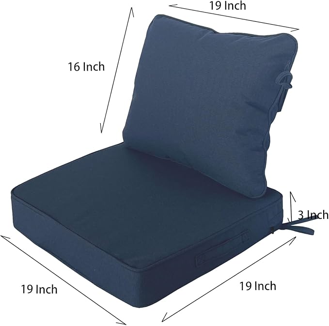Goodgoods 19"x19" Outdoor Universal Cushion Set of 1 Water-Proof Stain-Resistant UV Resistant Weather Resistant High Resilience Foam Patio Cushions with Handles & Ties Navy Blue
