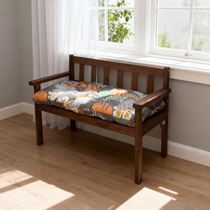 Outdoor Waterproof & Sun-Resistant Bench Cushion, 47.3"x19.7"x3.2" Tufted Patio Seat Pad with Non-Slip Ties,Long Chair Cushion for Garden,Porch,Swing,Indoor Furniture (Flower 1, 47.3×19.7×3.2)