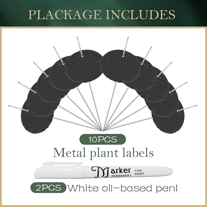 10-Pack Marble Oval Garden Markers,Weatherproof Metal Plant Labels Large Planting Seedling Stake Signs, for Seedlings Herbs Vegetable Greenhouse Gifts with White Marker Pen Labels
