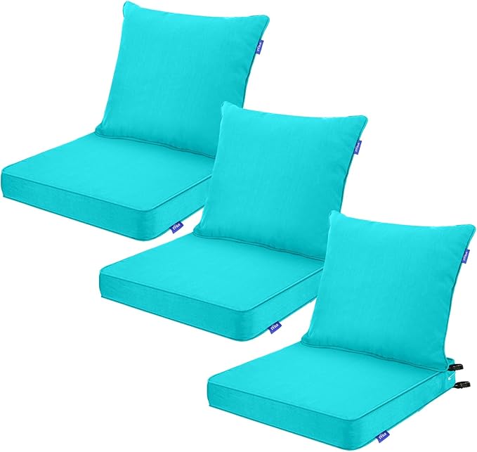 Deep Seat Cushions, Outdoor Cushions, Patio Furniture Cushions, Deep Seat & Back Cushion Patio Cushions for Backyard Couch Sofa Fade Resistant (22x24x4 inches 3 Sets, Solid Peacock Green)
