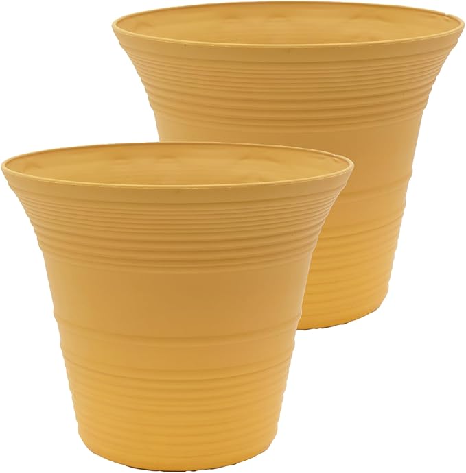 The HC Companies 16 Inch Sedona Round Self Watering Planter Pots, Lightweight UV-Resistant Plastic Indoor & Outdoor Planters, 2-Pack Flower Pots for Garden & Home Decor, Honey