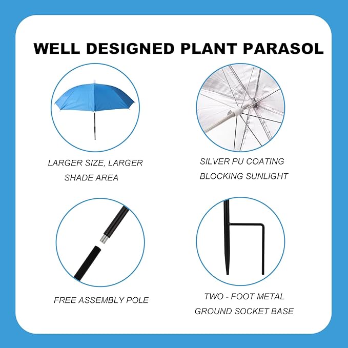 2pcs Adjustable Plant Umbrellas, Waterproof Garden Parasols with Metal Poles & H-Shaped Stakes Outdoor Sun Shade Cover for Potted Plants Flowers Vegetables