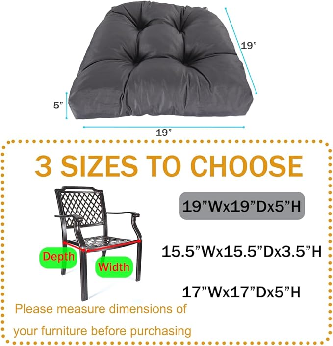 amberr Outdoor Chair Cushions Set of 2, Waterproof Outdoor Seat Cushions for Patio Furniture,Wicker Chair Cushions with Adjustable Straps (Dark Grey, 19" x 19"x 5"（2 Pack)