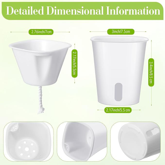 100 Pcs Self Watering Pots Self Watering Planters for Indoor Planters Plastic Garden Flower Pots with Level Indicator Vents for Herbs (3 Inch)