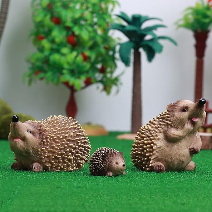 3PCS Miniature Hedgehog Figurines Family Hedgehog Statue Adorable Garden Decoration Animal Sculpture Ornaments for Home Patio Lawn Outdoor