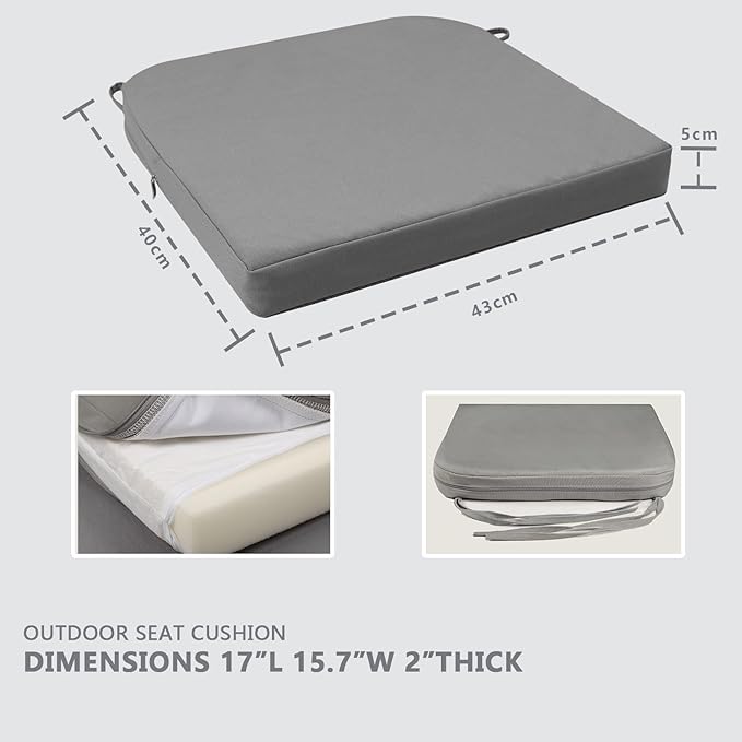 Homcomoda Outdoor Chair Cushions Set of 4 Waterproof Patio Chair Cushions 17 x 16x 2 Inch Fading Resistant Outdoor Sofa Replacement with Removable Cover