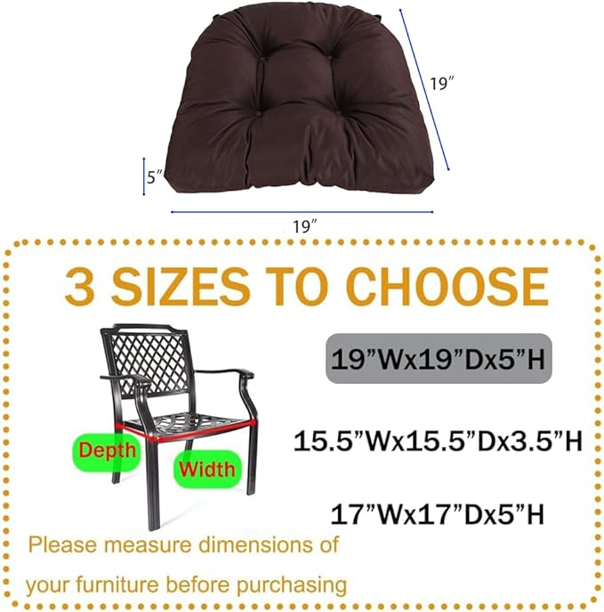amberr Outdoor Chair Cushions Set of 2, Waterproof Outdoor Seat Cushions for Patio Furniture,Wicker Chair Cushions with Adjustable Straps (Walnut, 19" x 19"x 5"（2 Pack)