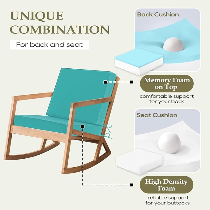 Wellsin Outdoor Cushions for Patio Furniture, Waterproof Outdoor Seat Cushions with Ties and Handle, Outdoor Cushions 24 X 24, Outdoor Deep Seat Cushions with Removable Cover, Teal