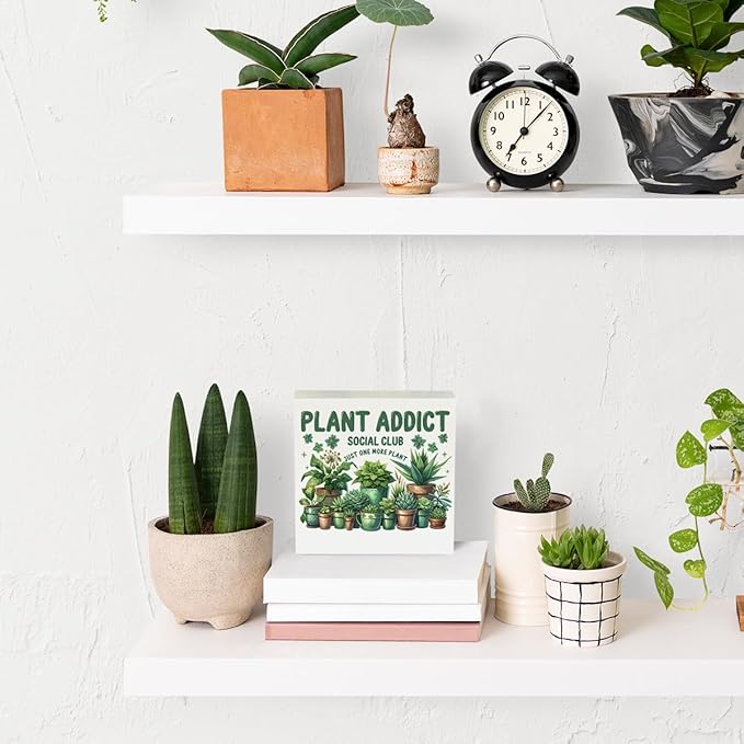 Plant Lover Gift Gardening Gifts for Women Just One More Plant Rustic Garden Decor Wooden Box Sign Block Plaque Gardener Planter Plant Lover Gifts for Home Farmhouse Garden Decor