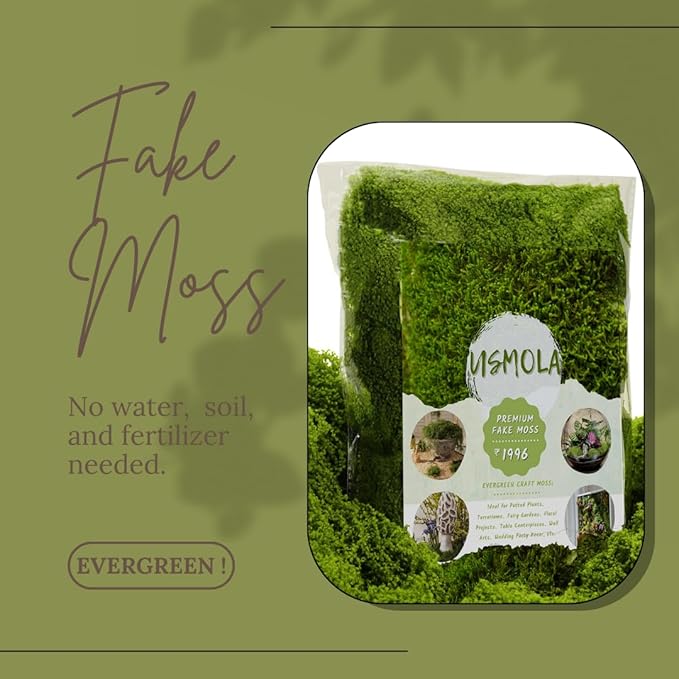 Fake Moss for Potted Plants Indoor, 7OZ Green Moss for Crafts - Realistic Faux Grass Decor for DIY, Terrariums, Fairy Gardens & Table Centerpieces Home Decor (Light Green)