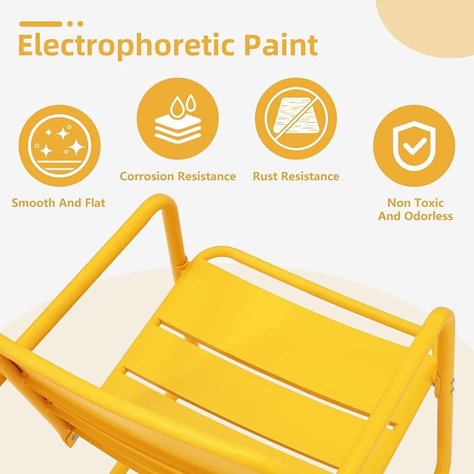 MELLCOM Patio Chairs Set of 2, Small Patio Furniture Set - 2 C-Spring Metal Chairs, Outdoor Bistro Set for Balcony, Front Porch, Poolside, Garden, Deck, Yellow