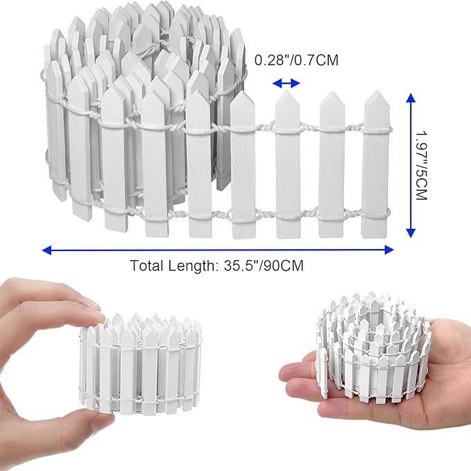Kai Dream 35-Inch Mini Fairy Garden Fence - DIY Small Wooden Decorative Picket Fence for Dollhouses, Crafts, Dioramas, Plant Pots, and Micro Landscape