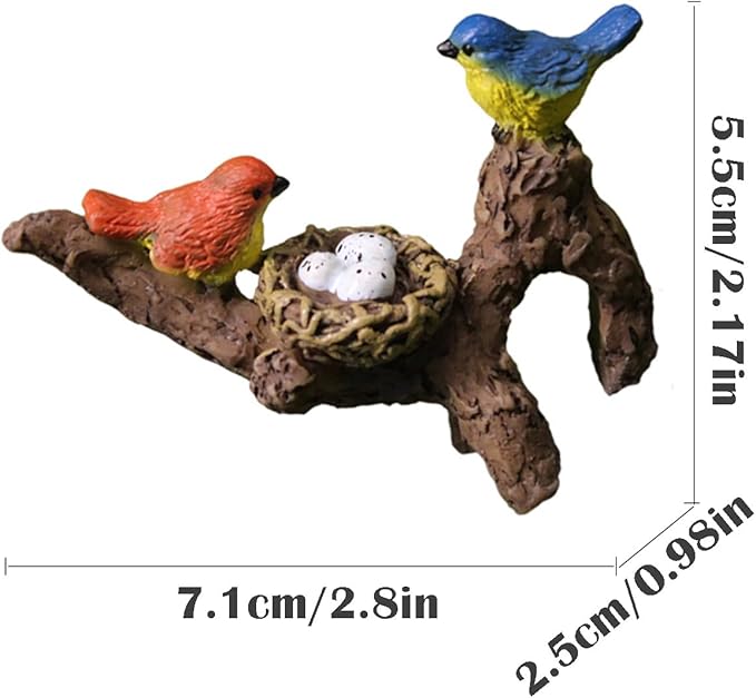 Birds Perched on Branches Flower Pot Hugger Figurines, Mini Resin Birds Sculpture Outdoor Statues Planter Pot Terrarium Fish Tank Edge Bonsai Craft Decor Fairy Garden Accessories