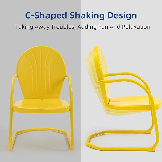 Patio Bistro Set Retro Metal Outdoor Seating Set Conversation Set 3 Pieces, 2 C-Spring Motion Armchairs and Round Side Table, for Porch, Lawn, Garden（Yellow）