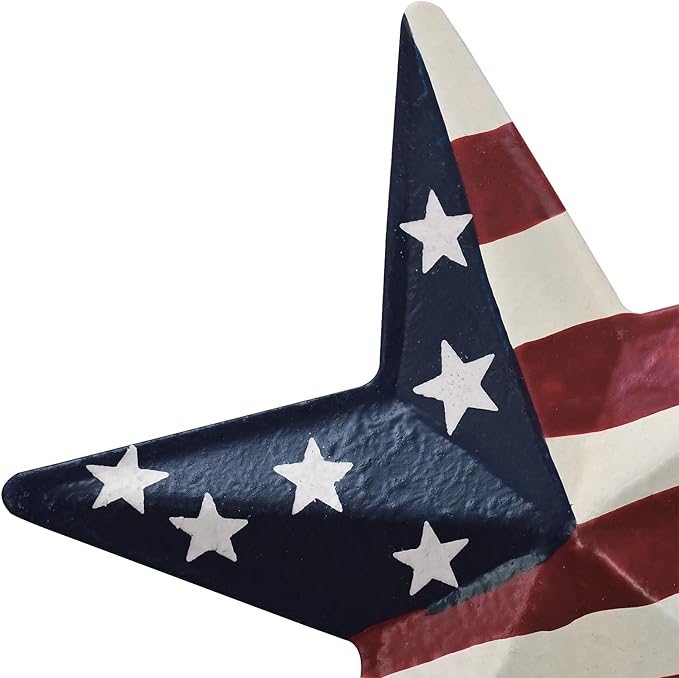 6set 12"H Metal American Star Barn Yard Sign, Patriotic Metal US Flag Star Barn Garden Stake for Planter Pot Walkway Pathway 4th of July Decor Memorial Day Outdoor Lawn Decorations
