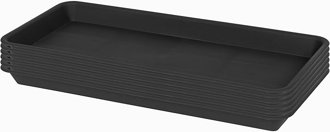 6 Pack Plastic Plant Trays - Rectangular 14 inch, Indoor/Outdoor Plant Saucers with Drip Protection, Perfect for Windowsill or Planters (6.8 x 14.5'', Black)