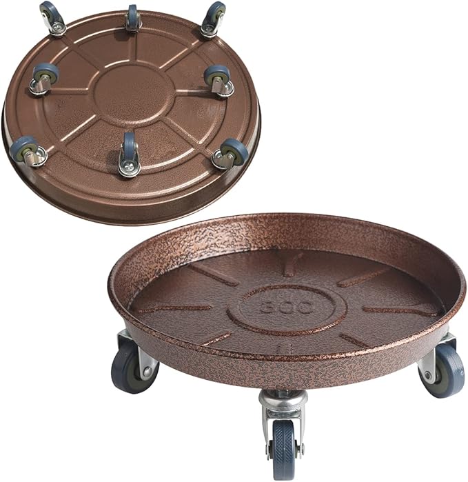 ARTLINE 20" Round Plant Stand with Lockable Wheels 2 Pack, 480lb Heavy Duty for Indoor Outdoor, Large Rolling Planter Caddy on Casters to Carry Potted Flower Pot, Round Metal Tray NO Holes, Copper