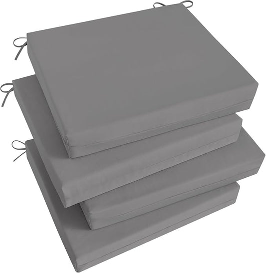 Basic Beyond Outdoor Chair Cushions Set of 4, Square Corner Outdoor Cushions for Patio Furniture, Water Resistant Patio Chair Cushions with 2 Ties, 18.5x16x3, Light Grey