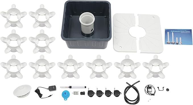 50-Holes Hydroponic Tower Growing System Indoor, Garden Vertical Planter Germination Kit with Pump, Hydroponics Growing Tower, Smart Vertical Hydroponic Garden Tower w/Movable Grey Water Tank, IP68