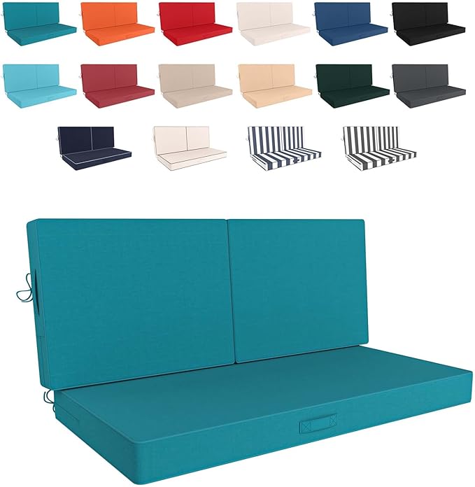 46 x 24 Outdoor Loveseat Cushion Set, 3 Piece Seat Cushions for Patio Furniture,Fade Resistant,Water Repellent, Outdoor Cushion Set for Wicker Couch,Bench,Swing,Turquoise