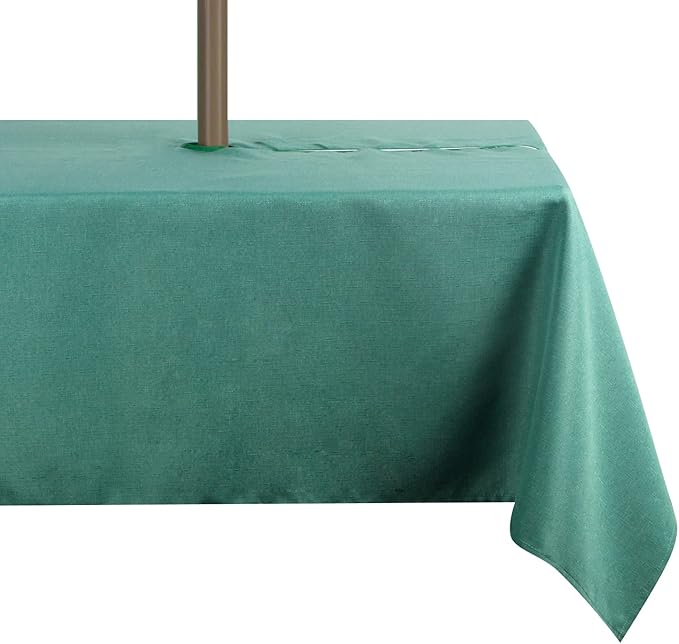 Outdoor Tablecloth Wrinkle-Free Stain Resistant Waterproof Polyester Fabric Table Cover with Zipper Umbrella Hole for Picnic/Party/Dinner/Patio Garden(60×60inch Square,Zippered,Green)