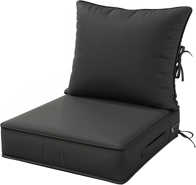 Outdoor Patio Chair Cushions Set 22 L X 24 W X 4 H Waterproof & Fade Resistant Deep Seat and Back Cushions with Removable Covers Outdoor Seat Cushion Set for Chairs and Sofas