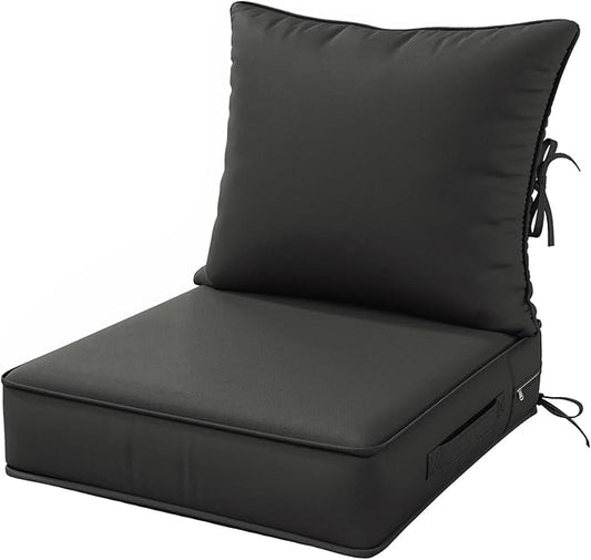 Outdoor Patio Chair Cushions Set 22 L X 24 W X 4 H Waterproof & Fade Resistant Deep Seat and Back Cushions with Removable Covers Outdoor Seat Cushion Set for Chairs and Sofas