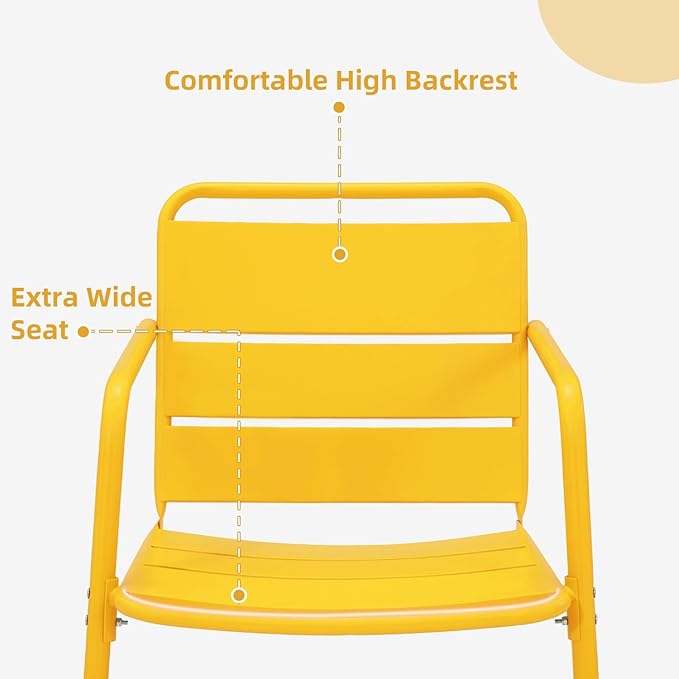 MELLCOM Patio Chairs Set of 2, Small Patio Furniture Set - 2 C-Spring Metal Chairs, Outdoor Bistro Set for Balcony, Front Porch, Poolside, Garden, Deck, Yellow