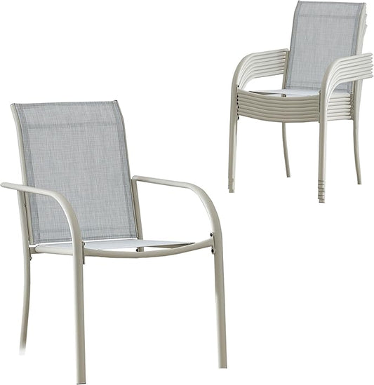 Outdoor Patio Dining Chairs Set of 8, Lightweight Stackable Patio Chairs with Curved Armrests & Wide Seat, Heavy Duty 300 lbs Capacity, Garden Chairs for Backyard, Deck, Poolside, Beige Blue