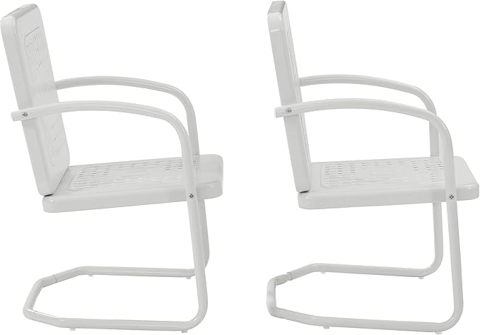 Crosley Furniture Bates 2-Piece Outdoor Chair Set, Retro Metal Patio Chairs for Dining, Porch, Deck, Balcony, White Gloss