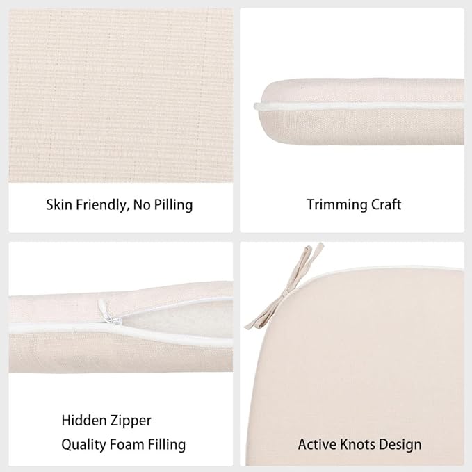 Magpie Fabrics Outdoor/Indoor 17"x16"x2" Chair Cushions with Ties Set of 2, Waterproof All Weather U-Shape Seat Pads Decoration for Patio Garden Furniture Home Office (Beige)
