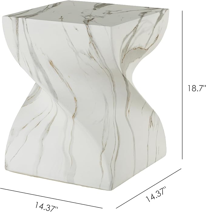 14.37" Cement End Tables for Patio,Faux Terrazzo Modern Small Squre Side Accent Table,Tree Stump Garden Stool Drum Indoor and Outdoor,Marble