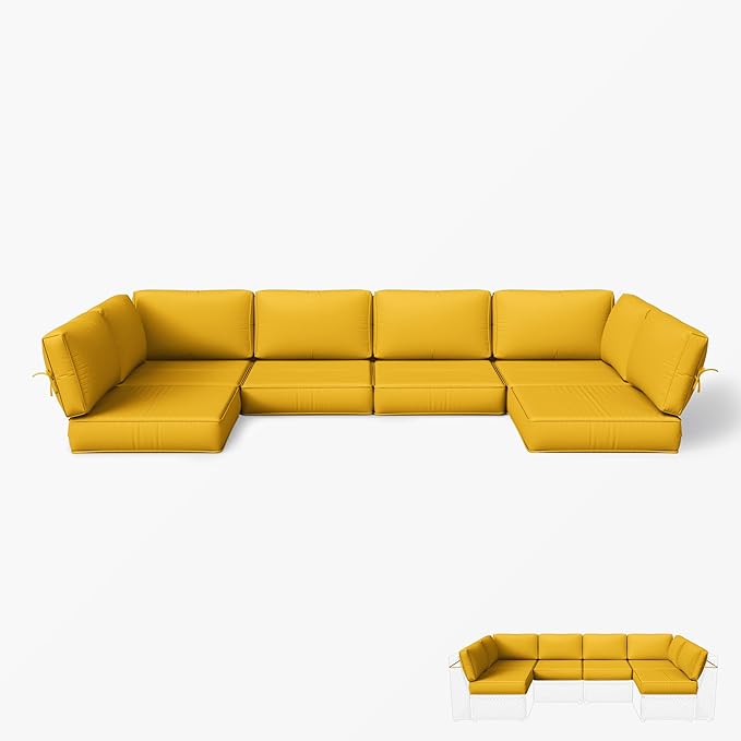 Outdoor Replacement Cushions for Patio Furniture, 5" Foam High-Density, 14-Piece Water-Resistant Outdoor Cushion for 6-Seat Sectional Patio Conversation Sets, Liner&Cover