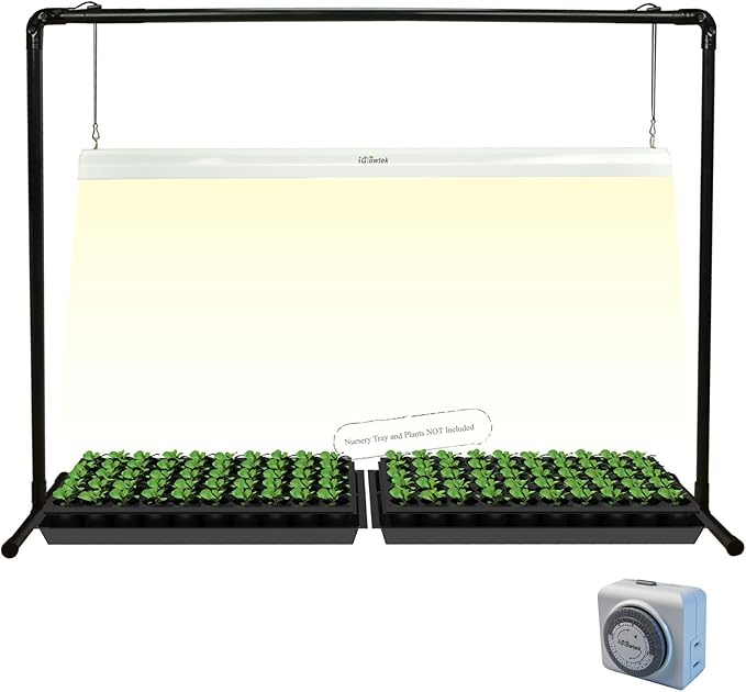 4 feet 40W LED Grow Light Stand Rack for Seedling,Growing Light for Indoor Plant,Natural White Light Full Spectrum LED Grow Light,Height Ajustable, Iron Pipe Frame, with Timer Outlet
