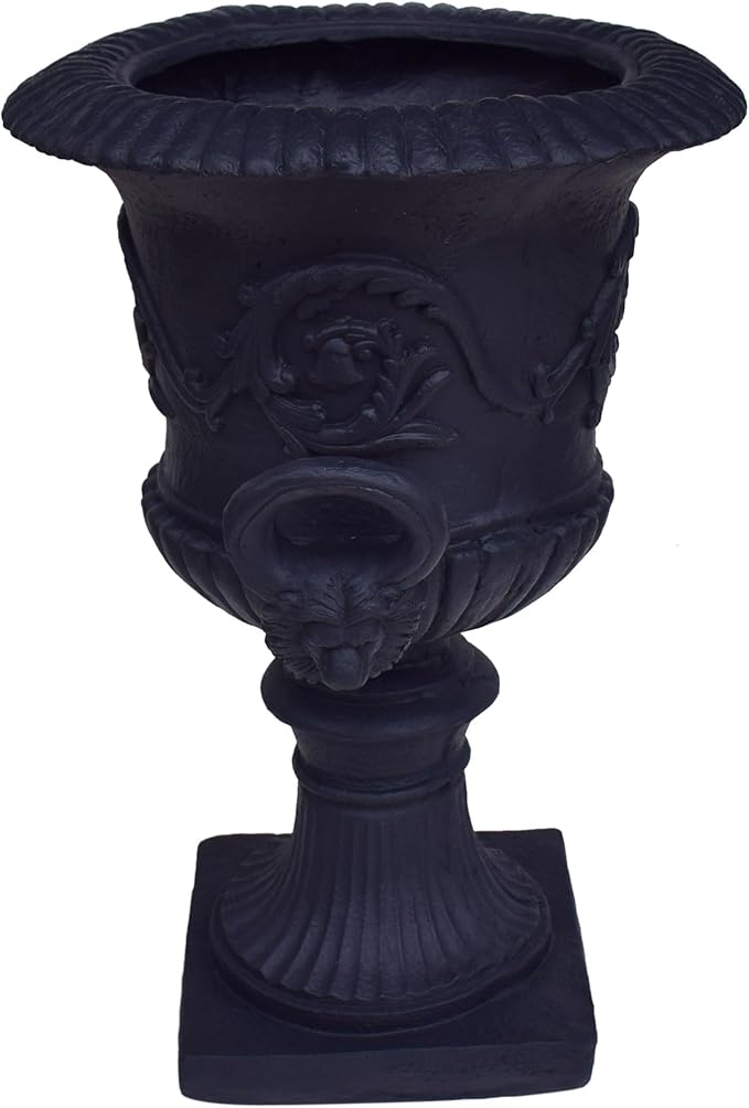 Merax 28-inch MGO Roman Garden Urn Planter, Lightweight Concrete Indoor Outdoor Flower Pot with Drainage Hole & Stopper, Stone-Look Planter for Plants, Flowers, Succulents, and Herbs, Black