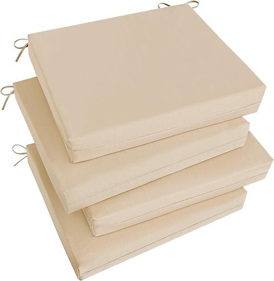 Basic Beyond Indoor/Outdoor Chair Cushions, Waterproof Patio Furniture Cushions - Square Corner Seat Cushions for Patio Furniture with Ties, 18.5"x16"x3", Beige, 4 Count (Pack of 1)
