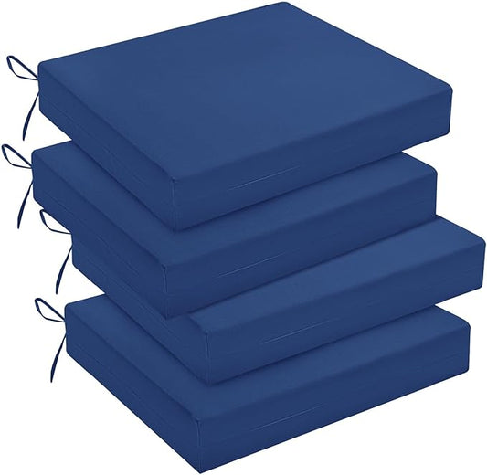 downluxe Outdoor Chair Cushions Set of 4 for Patio Furniture, Water-Resistant Square Corner Patio Chair Cushions with Ties, High Density Foam Outdoor Seat Cushion, 18.5" X 16" X 3", Royal Blue