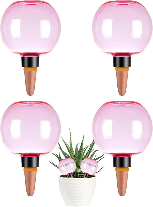 4 Pack Self Watering Globes 17oz Large Plant Watering Globes Top Fill, Self Water Planter Insert Indoor/Outdoor Plastic Water Bulbs Slow Release Terracotta for Plants, Pink